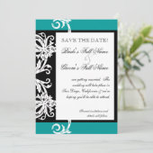 Daten speichern - Schwarz-weißer Aquamariner HerzD Save The Date (Stehend Vorderseite)