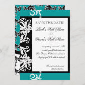 Daten speichern - Schwarz-weißer Aquamariner HerzD Save The Date (Vorne/Hinten)