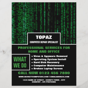 Datenbildschirm Computerreparatur-Spezialist Werbu Flyer