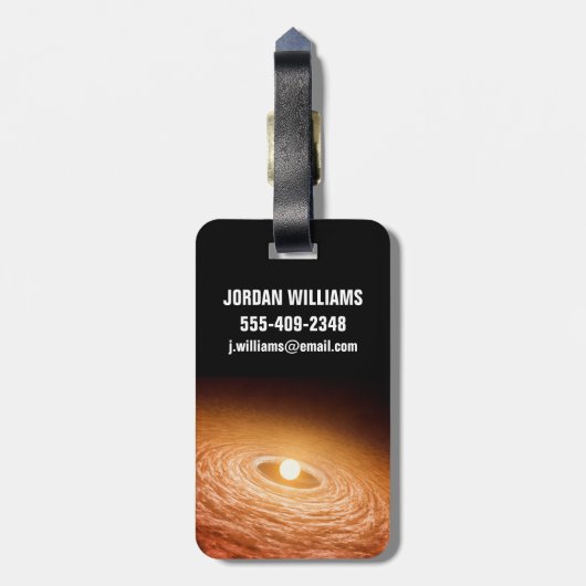 Datenträger von Material umgeben Star Fu Orionis. Gepäckanhänger (Rückseite vertikal)