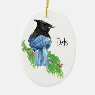 Datiert, Custom, Stellar Jay, Vogel, Natur Keramikornament