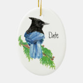 Datiert, Custom, Stellar Jay, Vogel, Natur Keramikornament (Hinten)