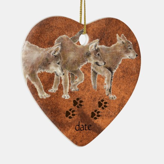 Datiert Custom, Wolf, Wölfe & Tracks Animal Keramikornament (Rechts)