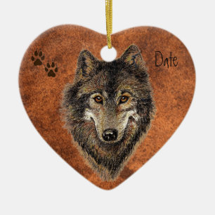 Datiert Custom, Wolf, Wölfe & Tracks Animal Keramikornament