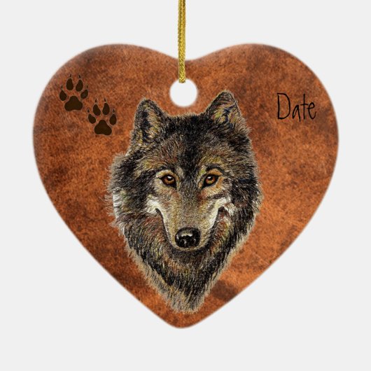 Datiert Custom, Wolf, Wölfe & Tracks Animal Keramikornament (Hinten)