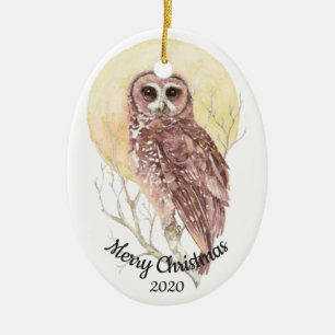 Datierte Weihnachts Custom Watercolor Moon Owl Bir Keramikornament
