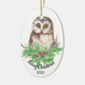 Datierte Weihnachts Custom Watercolor Owl Bird Keramikornament (Links)