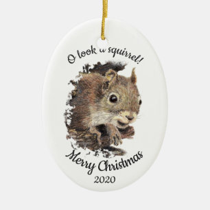 Datierte Weihnachts Custom Watercolor Squirrel Zit Keramikornament