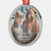 Datiertes Foto Personalisierter Rundrahmen Ornament Aus Metall (Links)