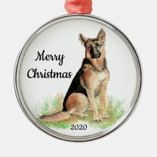 Datiertes Weihnachts-Wasserfarbenbild Deutscher Sc Ornament Aus Metall