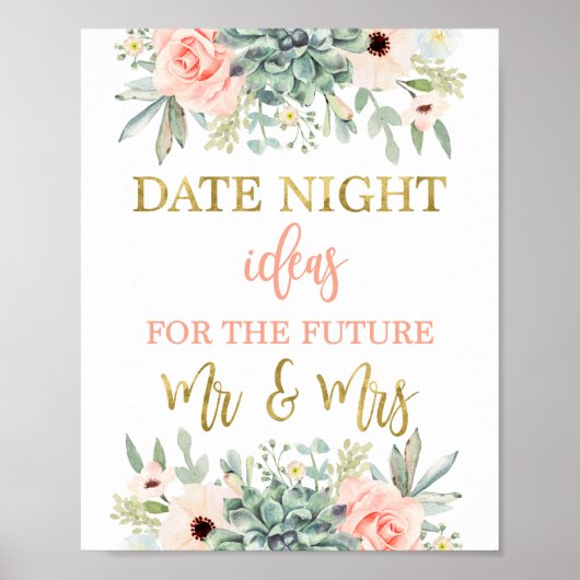 Dating-Abend-Ideen Brautparty Sukkulenten Schild (Vorne)