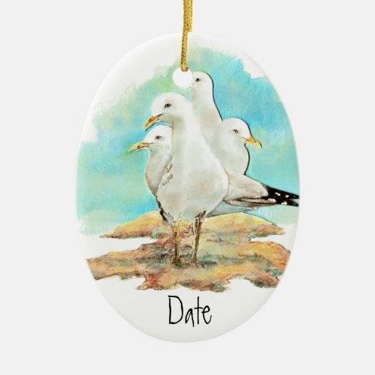 Dating, Aquarellmöwe, Strand, Shore, Vogel Keramik Ornament (Vorne)