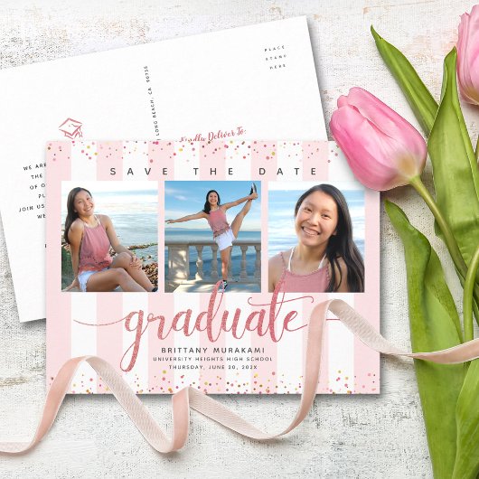 Datum Abschluss Foto moderne Rose Gold Skript gere Einladungspostkarte