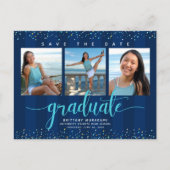 Datum Abschluss Foto Türkis Skript-Marine gerettet Einladungspostkarte (Vorderseite)