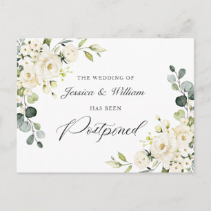 Datum ändern Elegante Eukalyptus Weiße Rosen Postkarte