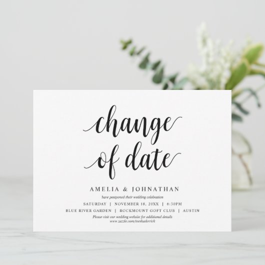 Datum ändern, Hochzeit Ändern Sie die Datumskarte Einladung (Stehend Vorderseite)