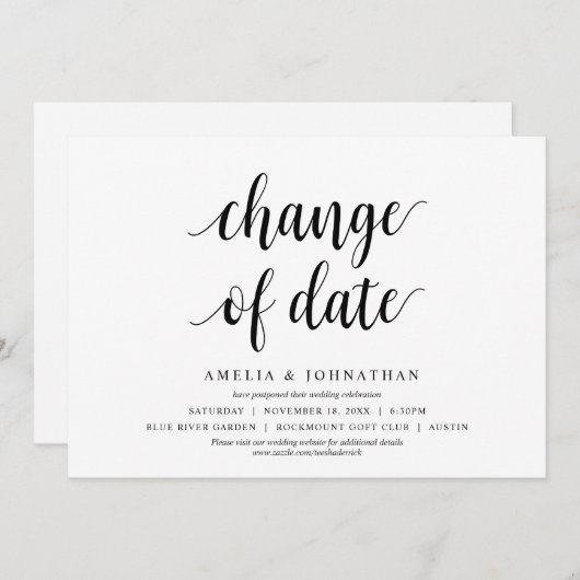 Datum ändern, Hochzeit Ändern Sie die Datumskarte Einladung (Vorne/Hinten)