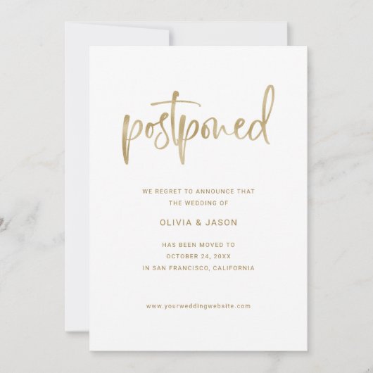 Datum ändern | Imitate Gold Script auf White Save The Date (Vorderseite)