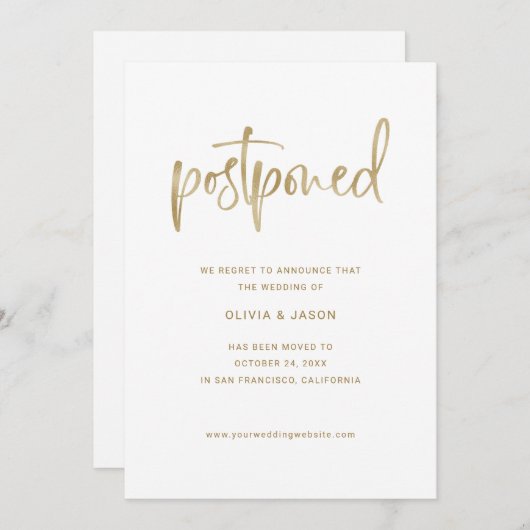 Datum ändern | Imitate Gold Script auf White Save The Date (Vorne/Hinten)