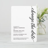 "Datum ändern" Minimalistische Schwarz-Weiß-Hochze Einladung (Stehend Vorderseite)