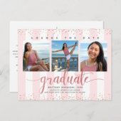 Datum ändern Rose Gold-Script Abschluss Foto chic Einladungspostkarte (Vorne/Hinten)