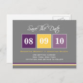 Datum Blöcke Save the Date - Lila/gelb Ankündigungspostkarte (Vorne/Hinten)