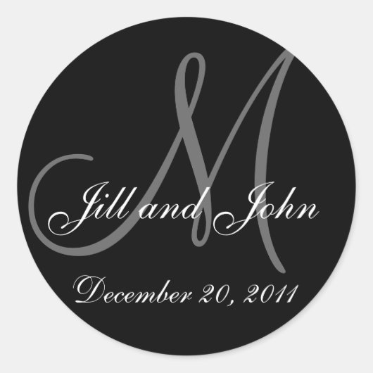 Datum, Brautgroom-Namen Monogramm-Hochzeitsticker Runder Aufkleber (Vorderseite)