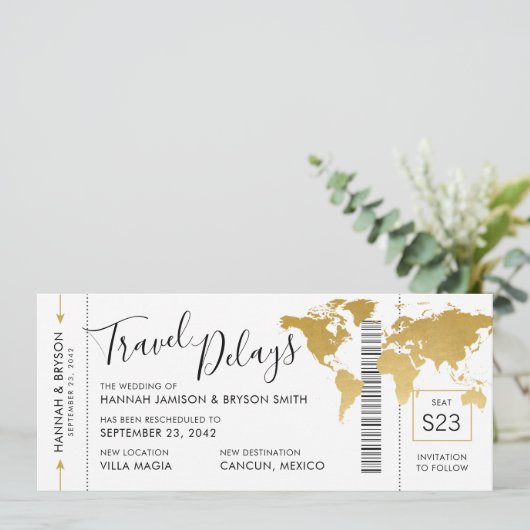 Datum der Änderung des Hochzeit in Urlaubsort Ankündigung (Stehend Vorderseite)