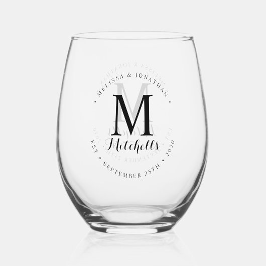 Datum der benutzerdefinierten Monogramm-Bezeichnun Weinglas Ohne Stiel (Rückseite)