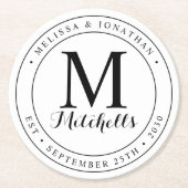 Datum der Hochzeit des personalisierten Monogramms Runder Pappuntersetzer (Vorderseite)