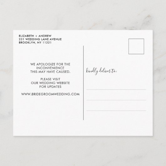 Datum der Hochzeitverschiebung Versuch noch einmal Ankündigungspostkarte (Rückseite)