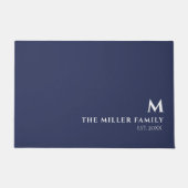 Datum der mit Monogramm Familienname | Blau Fußmatte (Vorderseite)