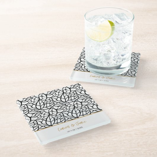 Datum der modernen botanischen Leaf-Muster Glasuntersetzer (Schrägansicht)