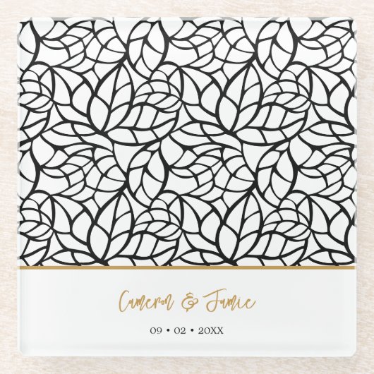 Datum der modernen botanischen Leaf-Muster Glasuntersetzer (Vorderseite)