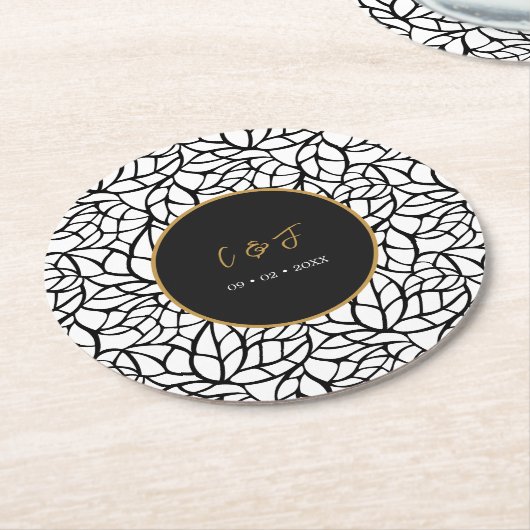 Datum der modernen botanischen Leaf-Muster Runder Pappuntersetzer (Angewinkelt)