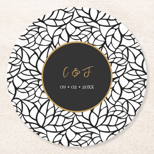 Datum der modernen botanischen Leaf-Muster Runder Pappuntersetzer (Vorderseite)