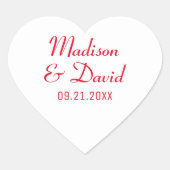 Datum der weißen roten Hochzeitssonne Herz-Aufkleber (Vorderseite)
