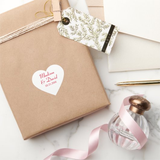Datum der weißen roten Hochzeitssonne Herz-Aufkleber (Schenken)