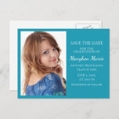 Datum des Gerettet benutzerdefinierten blauen Foto Ankündigungspostkarte (Vorne/Hinten)