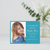 Datum des Gerettet benutzerdefinierten blauen Foto Ankündigungspostkarte (Stehend Vorderseite)