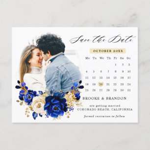 Datum des gerettet Royal Blue Yellow Gold Kalender Postkarte