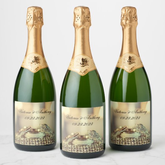 Datum des Hochzeitstipendiums Gold Script Schaumweinetikett (Flaschen)
