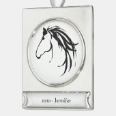 Datum des individuellen Namens Klassisches Ross-He Banner-Ornament Silber (Links)