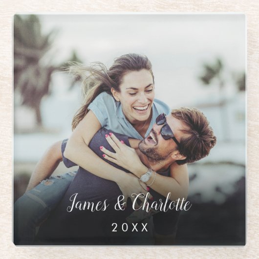 Datum des Minimalistischen Personalisierten Fotos Glasuntersetzer (Vorderseite)