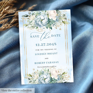 Datum des Rett der botanischen Pastel Blue White G Einladung