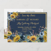 Datum des Rett der Postcard Navy Blue Sunflower Bl Ankündigungspostkarte (Vorne/Hinten)