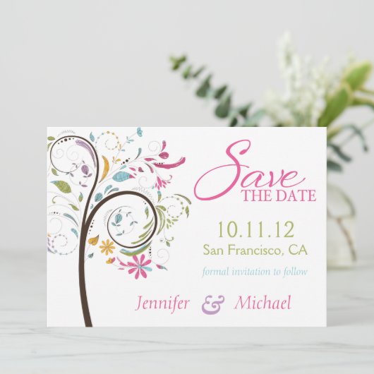 Datum Doodle Tree Save The Date (Stehend Vorderseite)