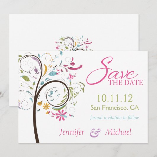 Datum Doodle Tree Save The Date (Vorne/Hinten)