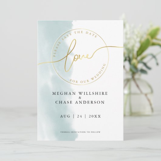 Datum freihalten | Aquamarine grüne Farbe Einladung (Stehend Vorderseite)