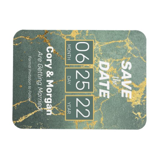 Datum freihalten | Aquamariner und goldener Marmor Magnet (Horizontal)